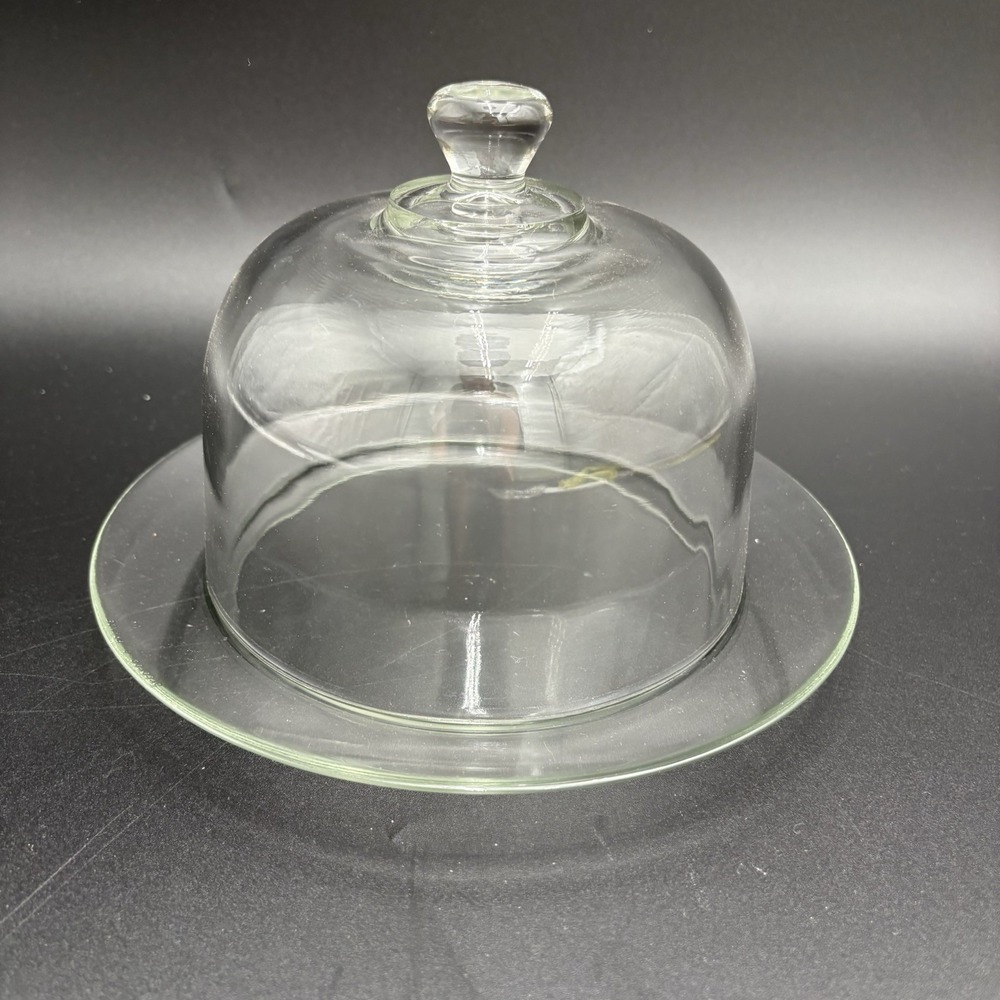 Arcoroc France Clear Glass 2-pc Cheese Dome Covered Serving‎ Dish Vintage